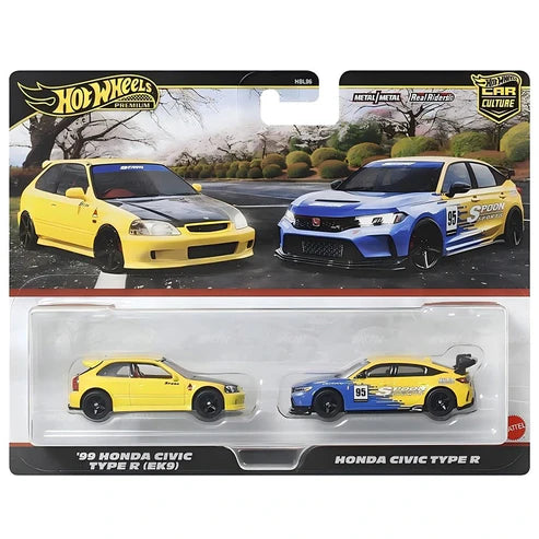 HOT WHEELS PREMIUM 2 PACKS - '99 HONDA CIVIC TYPE R (EK9) / HONDA CIVIC TYPE R - Toyworld Frankston