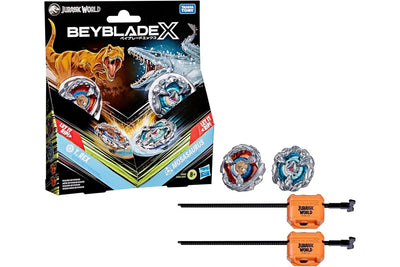 BEYBLADE X JURASSIC WORLD COLLAB MULTIPACK - T.REX AND MOSASAURUS - Toyworld Frankston
