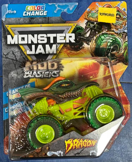 MONSTER JAM - 1:64 DIECAST MUD BLASTERS - DRAGON - Toyworld Frankston