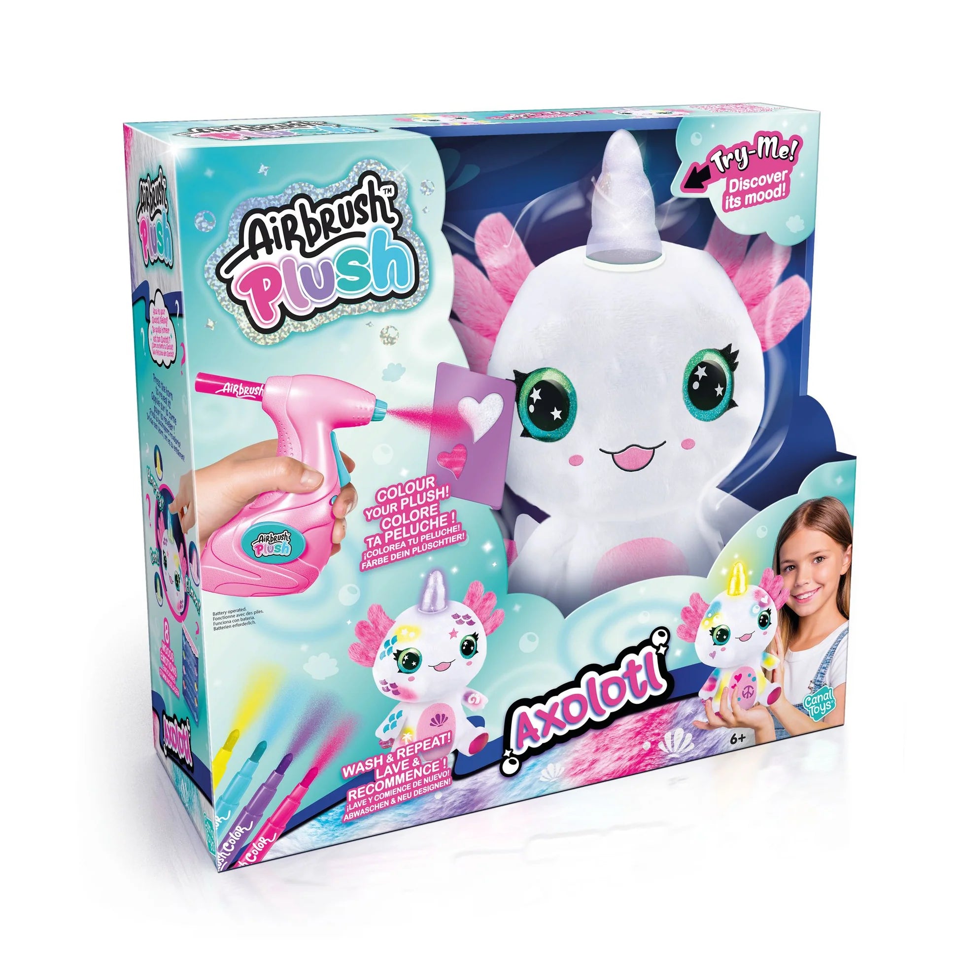 AIR BRUSH PLUSH - LIGHT UP AXOLOTL - Toyworld Frankston