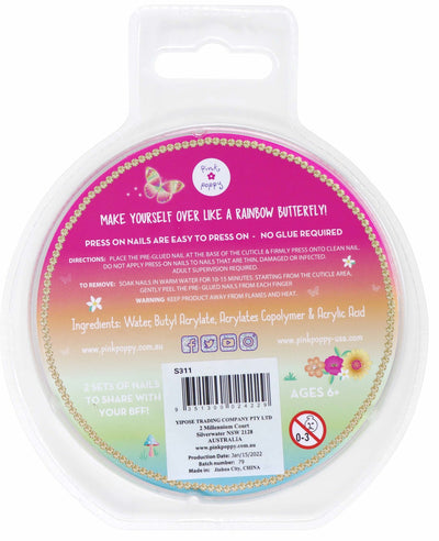 PINK POPPY RAINBOW BUTTERFLY PRESS ON NAILS - Toyworld Frankston