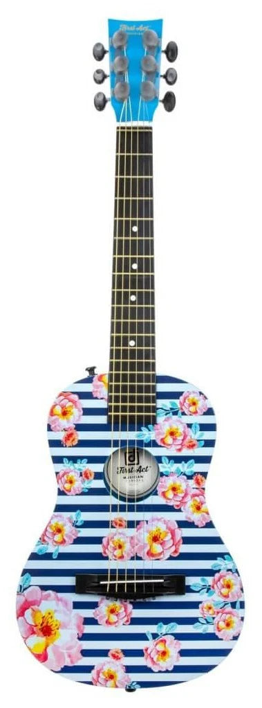 FIRST ACT DISCOVERY - 30" PLASTIC ACOUSTIC GUITAR BLUE WITH FLOWERS - Toyworld Frankston