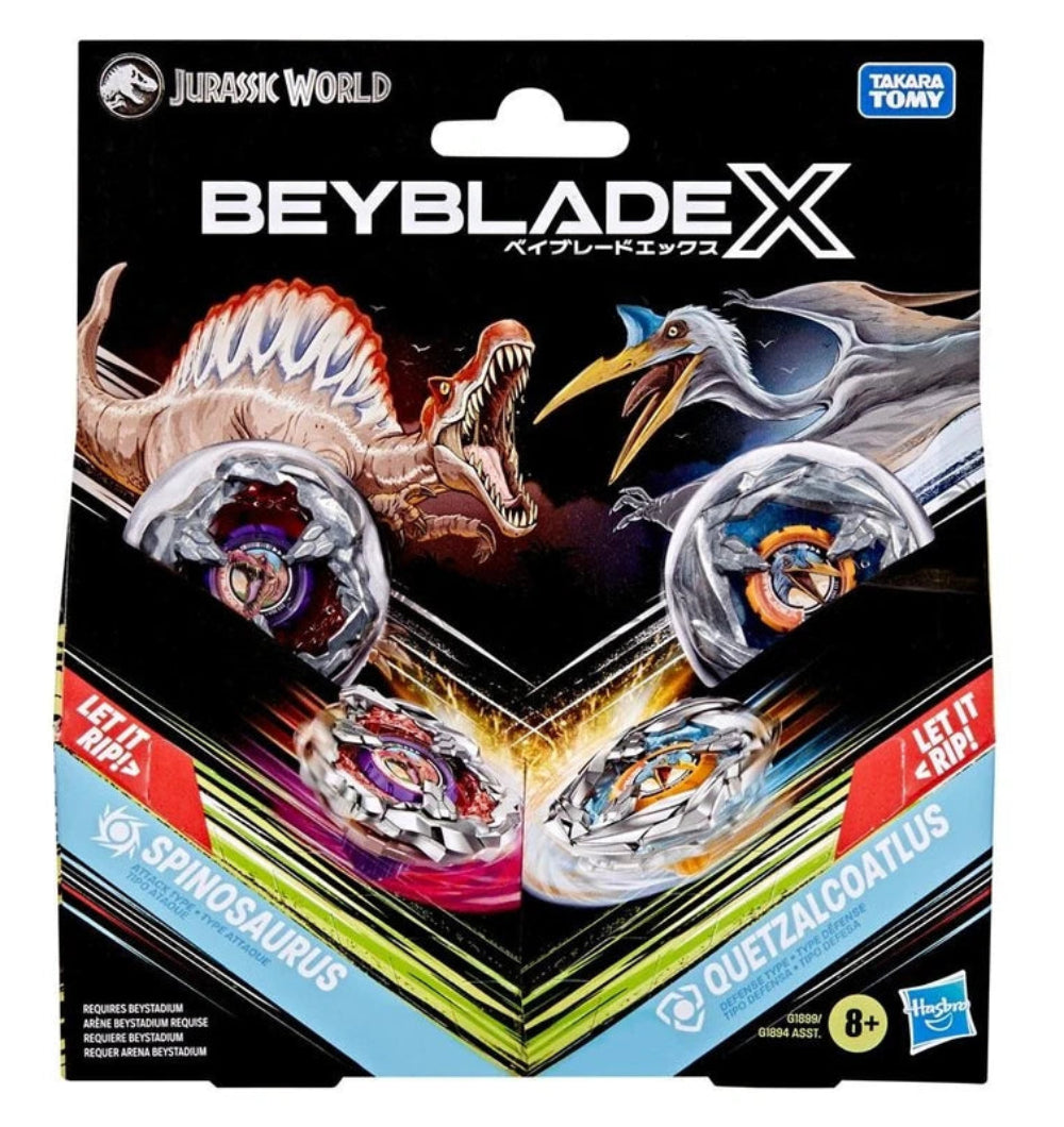 BEYBLADE X JURASSIC WORLD COLLAB MULTIPACK - SPINOSAURUS AND QUETZALCOATLUS - Toyworld Frankston