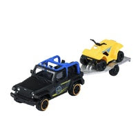 MAJORETTE CITY TRAILER - BLACK JEEP WRANGLER WITH YELLOW 4X4 ON TRAILER