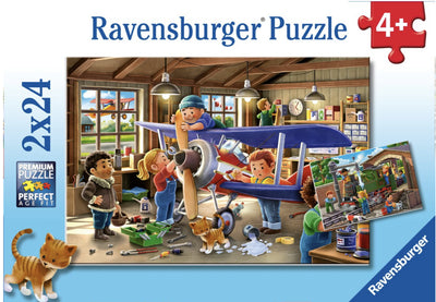 RAVENSBURGER - AIRPLANE AND TRAIN MAINTENANCE 2X12 PIECE PUZZLE