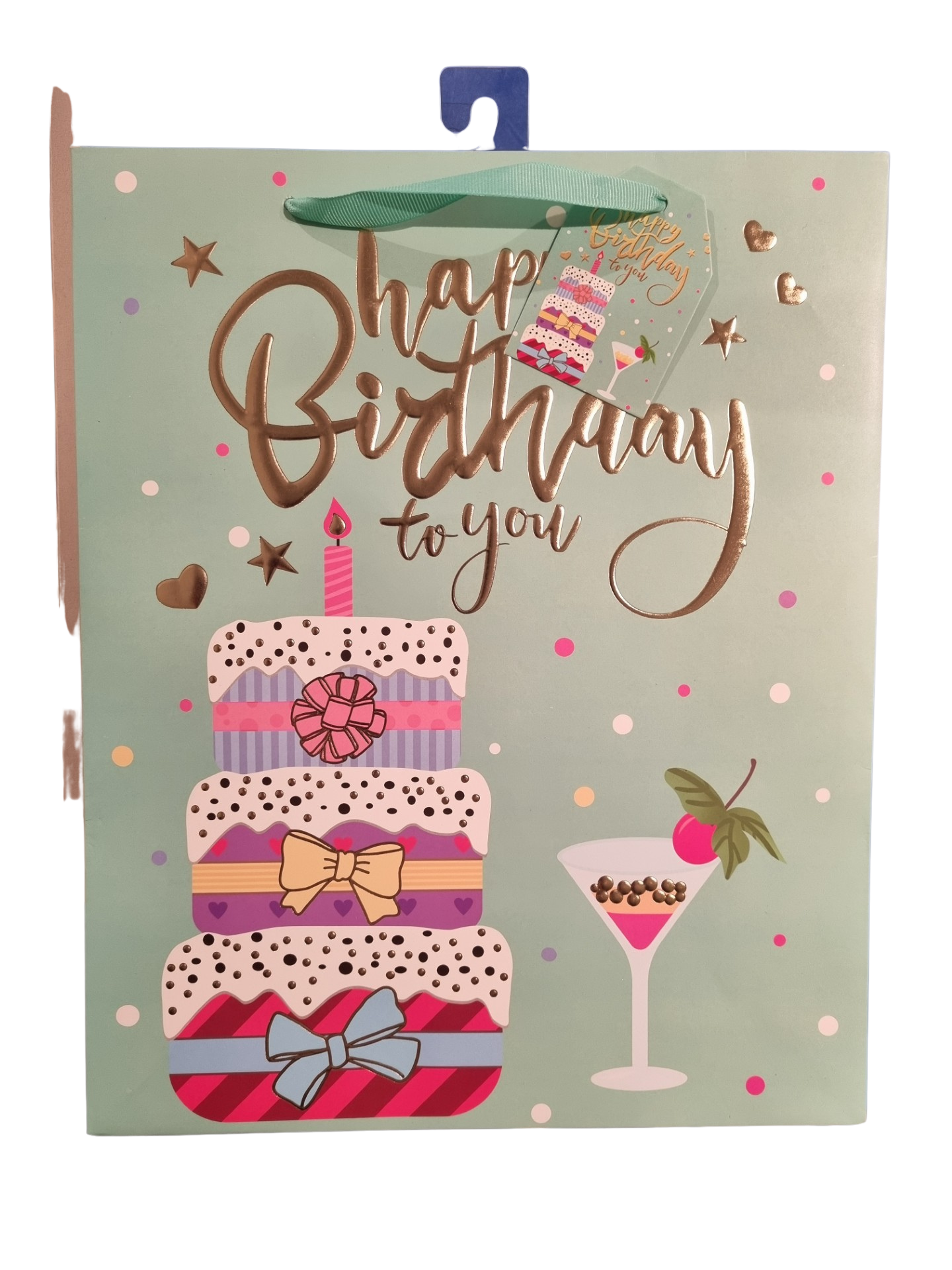 GIFT BAG MEDIUM - HAPPY BIRTHDAY TO YOU 37381 - GREEN CAKE