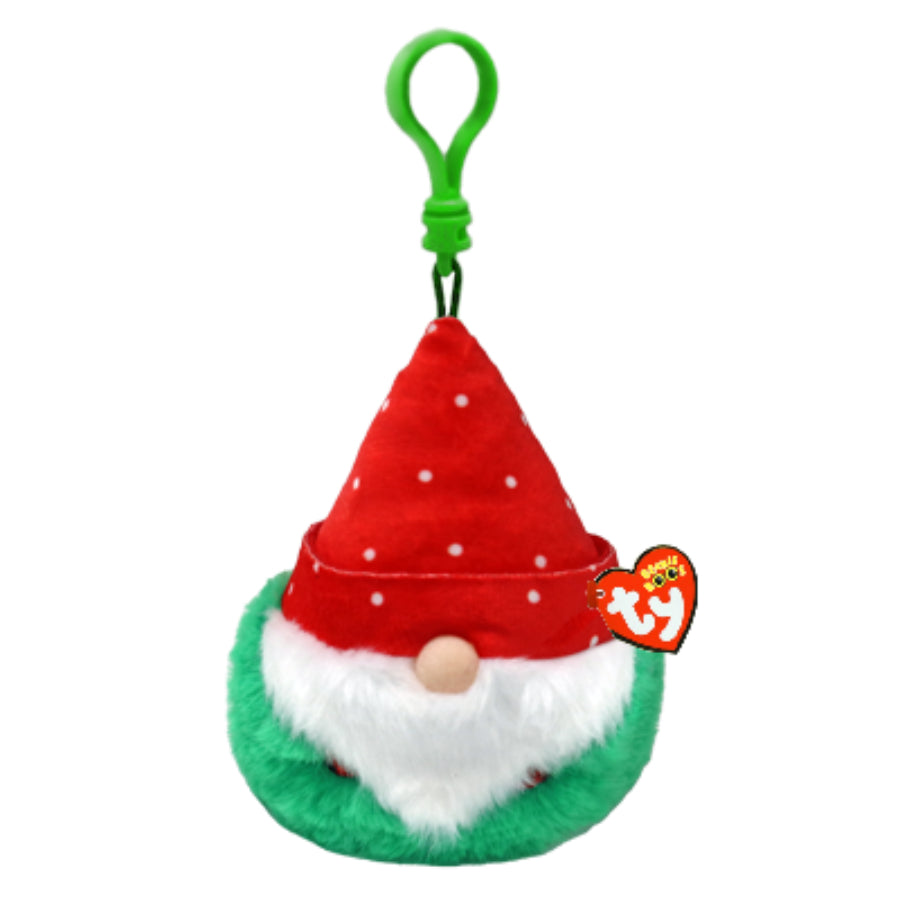 TY BEANIE BOO - CHRISTMAS - 'TOPSY' - RED HAT GNOME CLIP - Toyworld Frankston