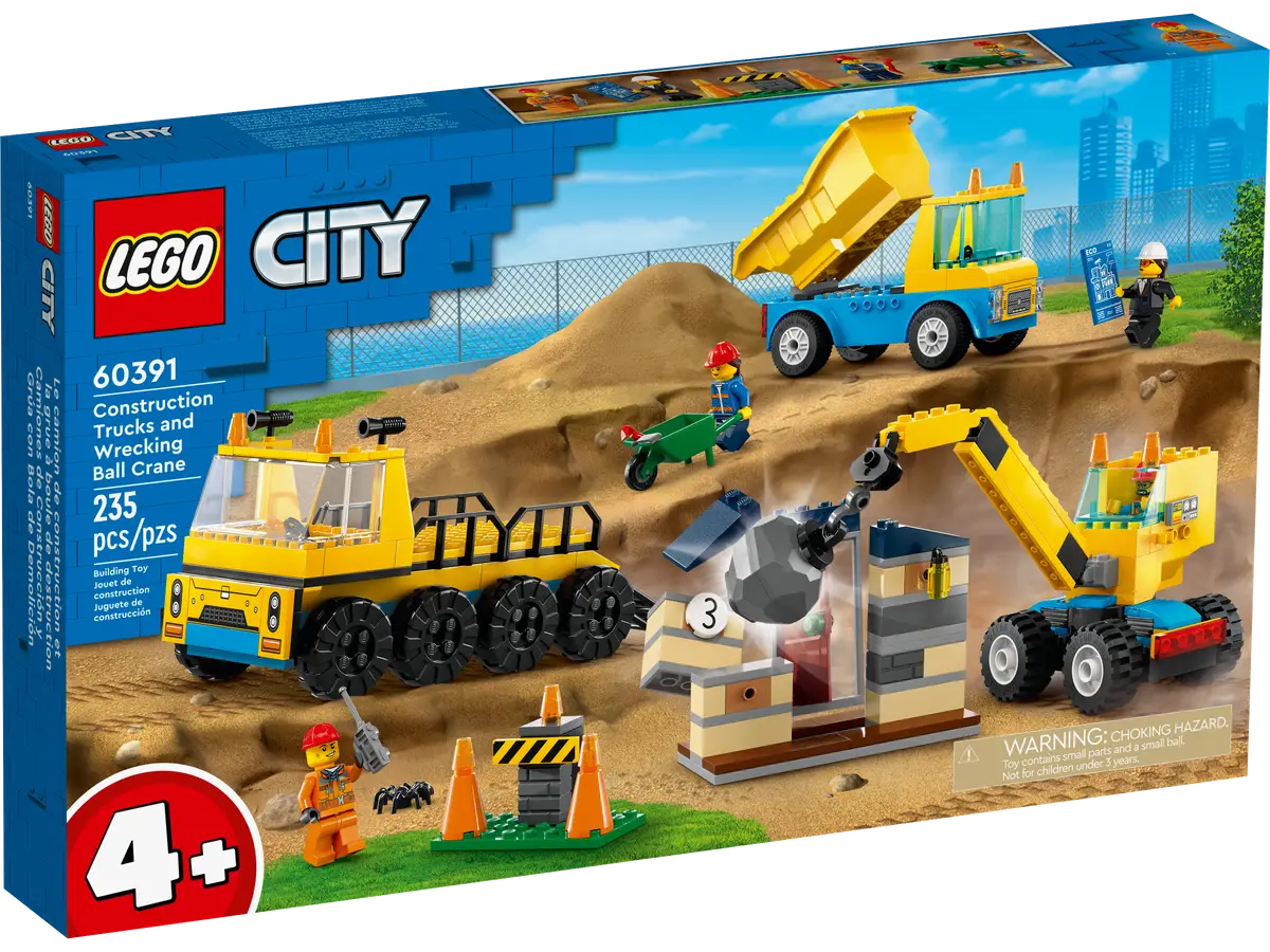 LEGO 60391 CITY - CONSTRUCTION TRUCKS AND WRECKING BALL CRANE - Toyworld Frankston