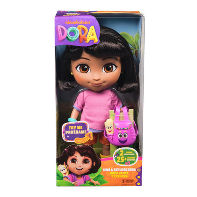 Dora the Explorer toy doll in packaging with purple backpack