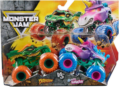 MONSTER JAM 1:64 DIECAST TRUCK 2 PACK - DRAGON AND SPARKLE SMASH - Toyworld Frankston