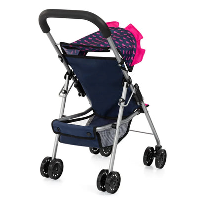BAYER PRAMS AND STOLLERS DOLL BUGGY - DARK BLUE WITH PINK HEARTS AND UNICORN