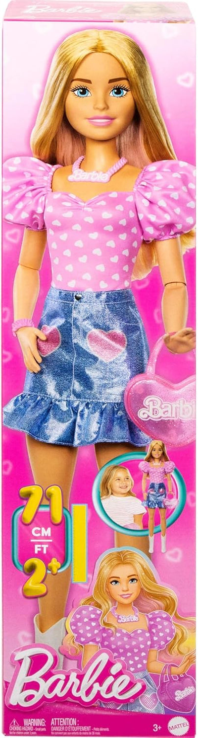 BARBIE 71CM BLONDE DOLL 2025 FASHION DOLL - PINK TOP AND DENIM SKIRT - Toyworld Frankston