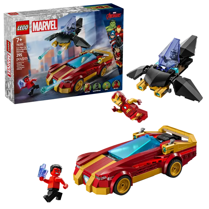 LEGO MARVEL 76310 IRON MAN CAR AND BLACK PANTHER VS RED HULK