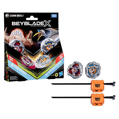 BEYBLADE X JURASSIC WORLD COLLAB MULTIPACK - SPINOSAURUS AND QUETZALCOATLUS - Toyworld Frankston