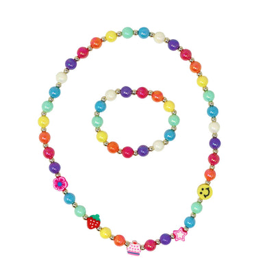 PINK POPPY-RAINBOW SMILEY FACE AND FRUIT NECKLACE & BRACELET SET - Toyworld Frankston