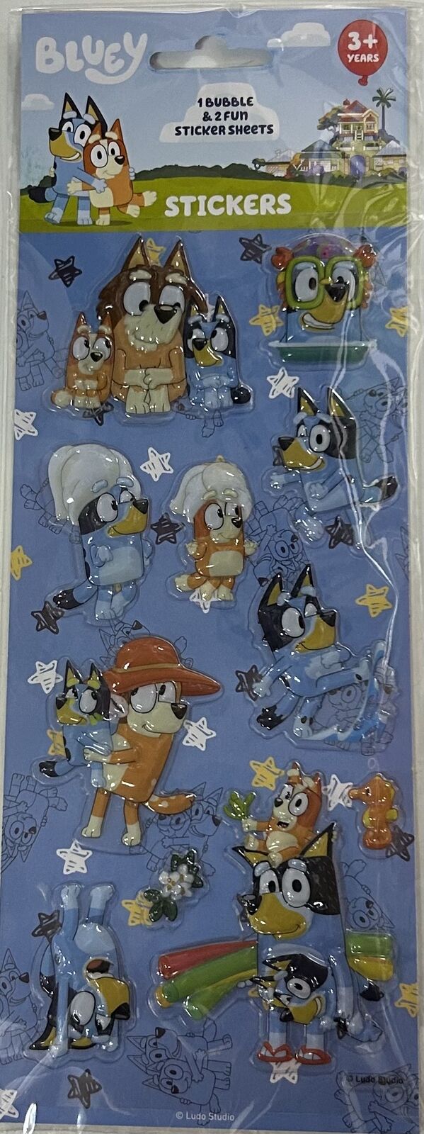 BLUEY - 1 BUBBLE AND 2 FUN STICKER SHEETS - Toyworld Frankston