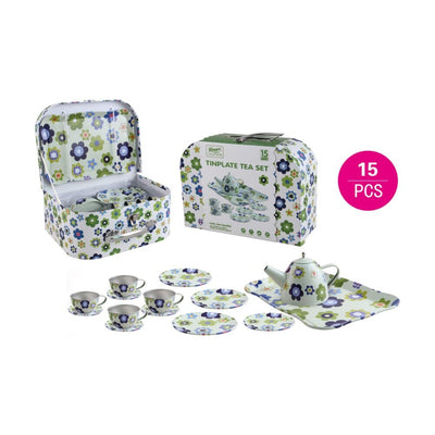 TINPLATE METAL TEA SET 15 PIECES - ASSORTED DESIGNS