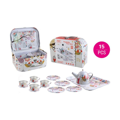 TINPLATE METAL TEA SET 15 PIECES - ASSORTED DESIGNS