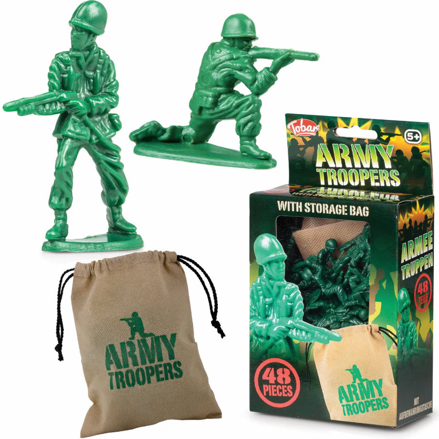 TOBAR ARMY TROOPERS FIGURES WITH STORAGE BAG 48 PIECES - Toyworld Frankston