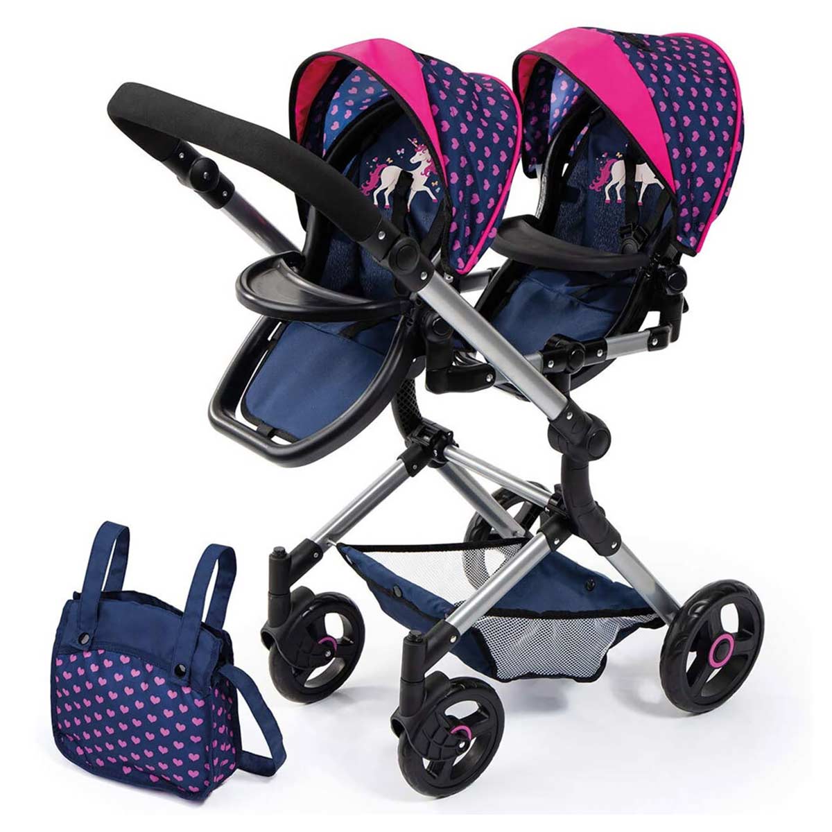 TWIN DOLL PRAM BLUE AND PINK - Toyworld Frankston