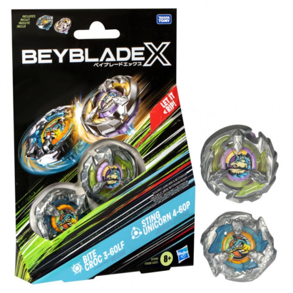 BEYBLADE X STARTER PACK TWIN PACK - BITE CROC 3-60LF - STING UNICORN 4-60P - Toyworld Frankston