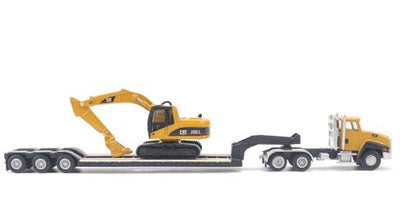 CAT 1:87 SEMI TRACTOR WITH LOWBOY TRAILER AND CAT DIECAST 315CL HYDRAULIC EXCAVATOR - Toyworld Frankston