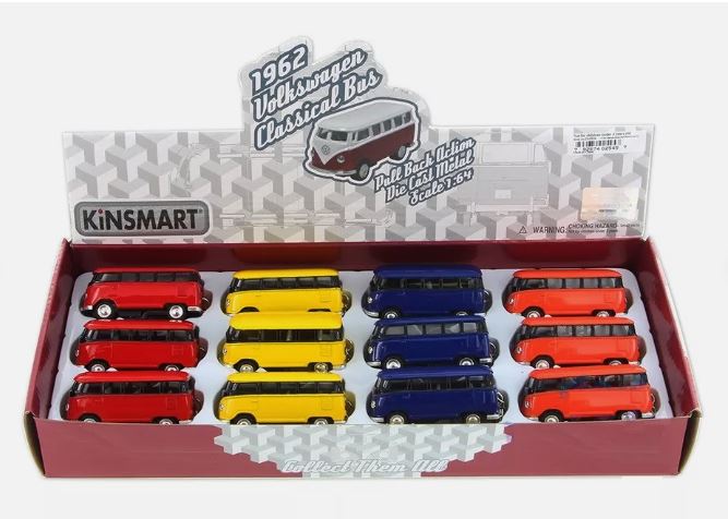 1962 VOLKSWAGEN CLASSICAL BUS 1:64 DIECAST PULLBACK VEHICLE - 1 PC ASSORTED - Toyworld Frankston