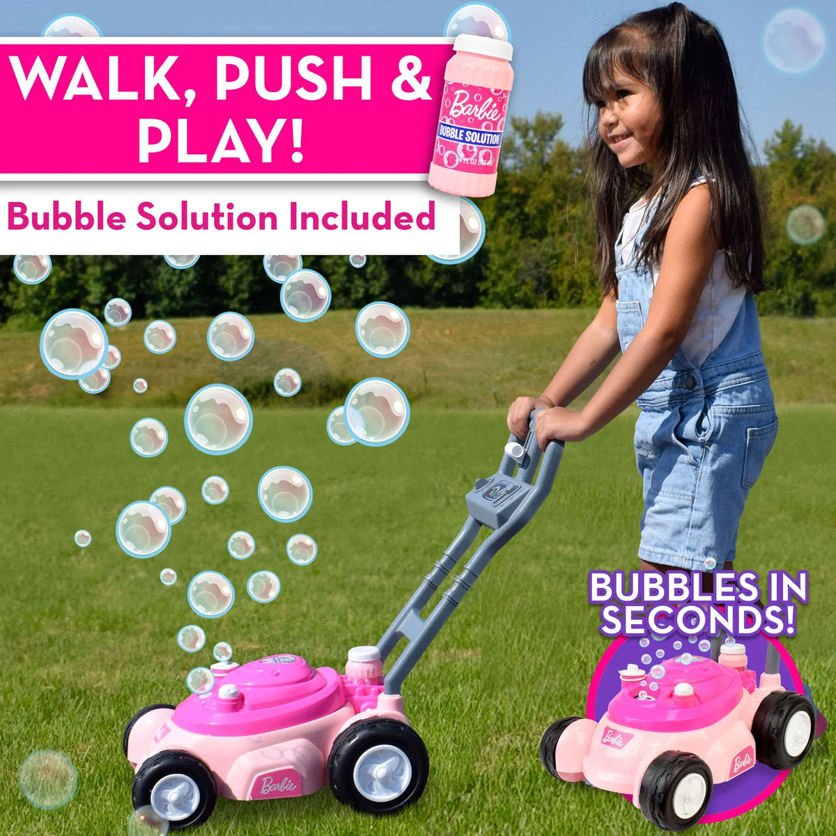 BARBIE BUBBLE & GO MOWER & BUBBLE SOLUTION 118 ML - Toyworld Frankston