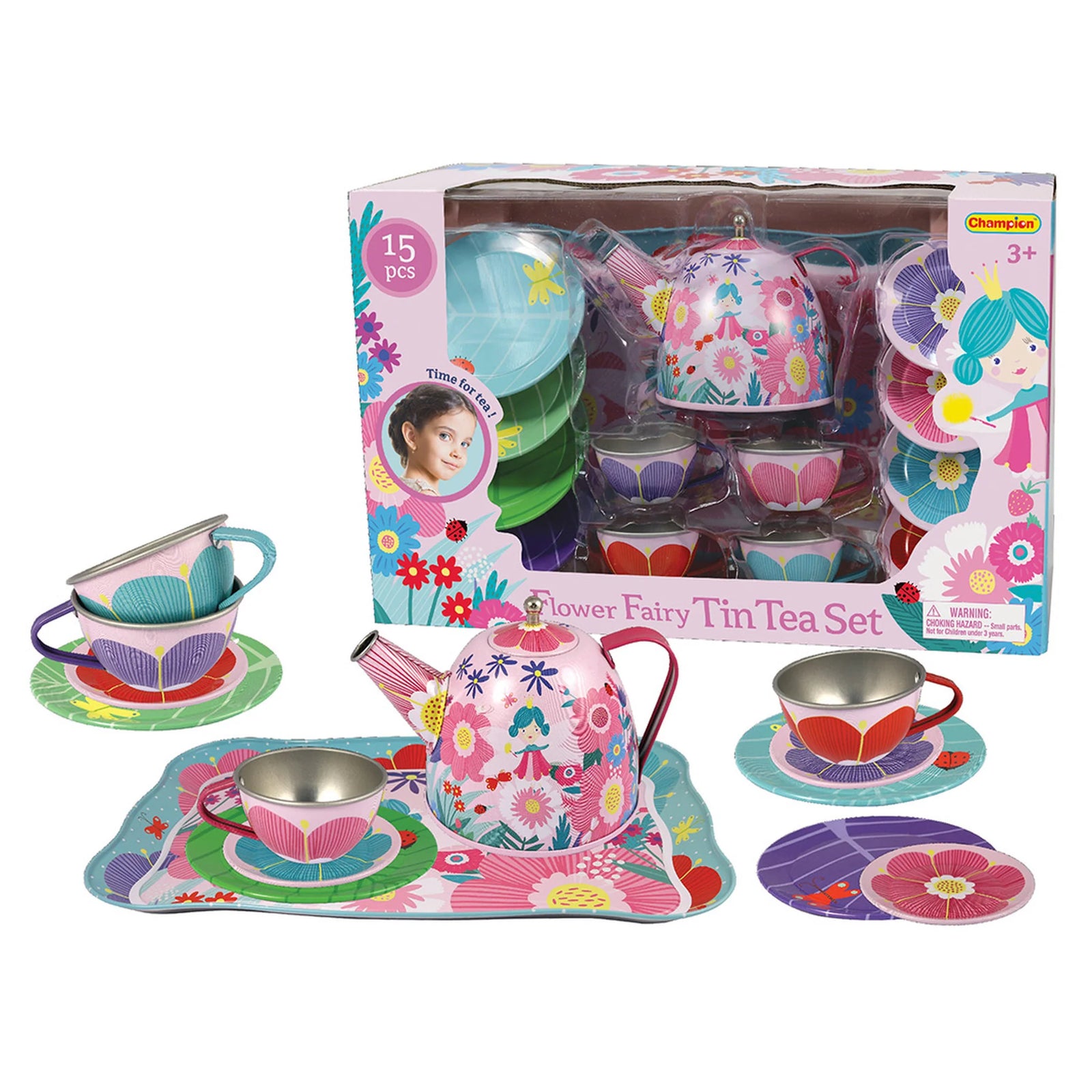 FLOWER FAIRY TIN TEA SET - 15 PIECES - Toyworld Frankston