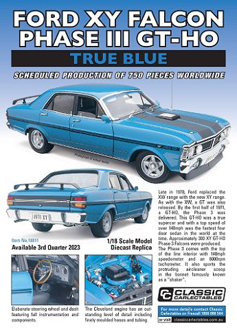 CLASSIC CARLECTABLES 1:18 FORD XY FALCON PHASE III GT-HO – TRUE BLUE - Toyworld Frankston
