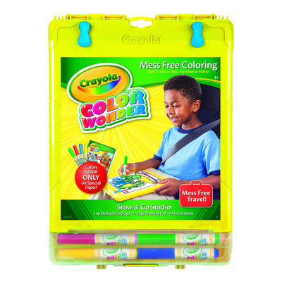 Crayola Color Wonder travel set with markers and paper on a white background