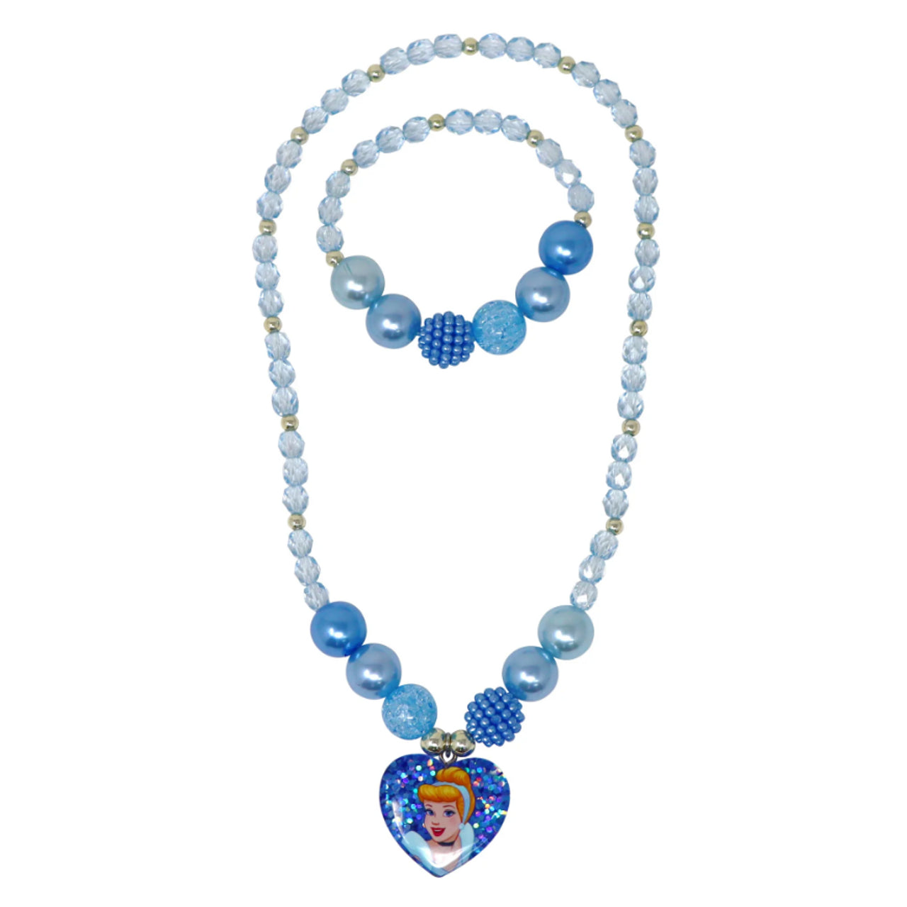 PINK POPPY - DISNEY PRINCESS CINDERELLA PENDANT STRETCH BEADED NECKLACE AND BRACELET