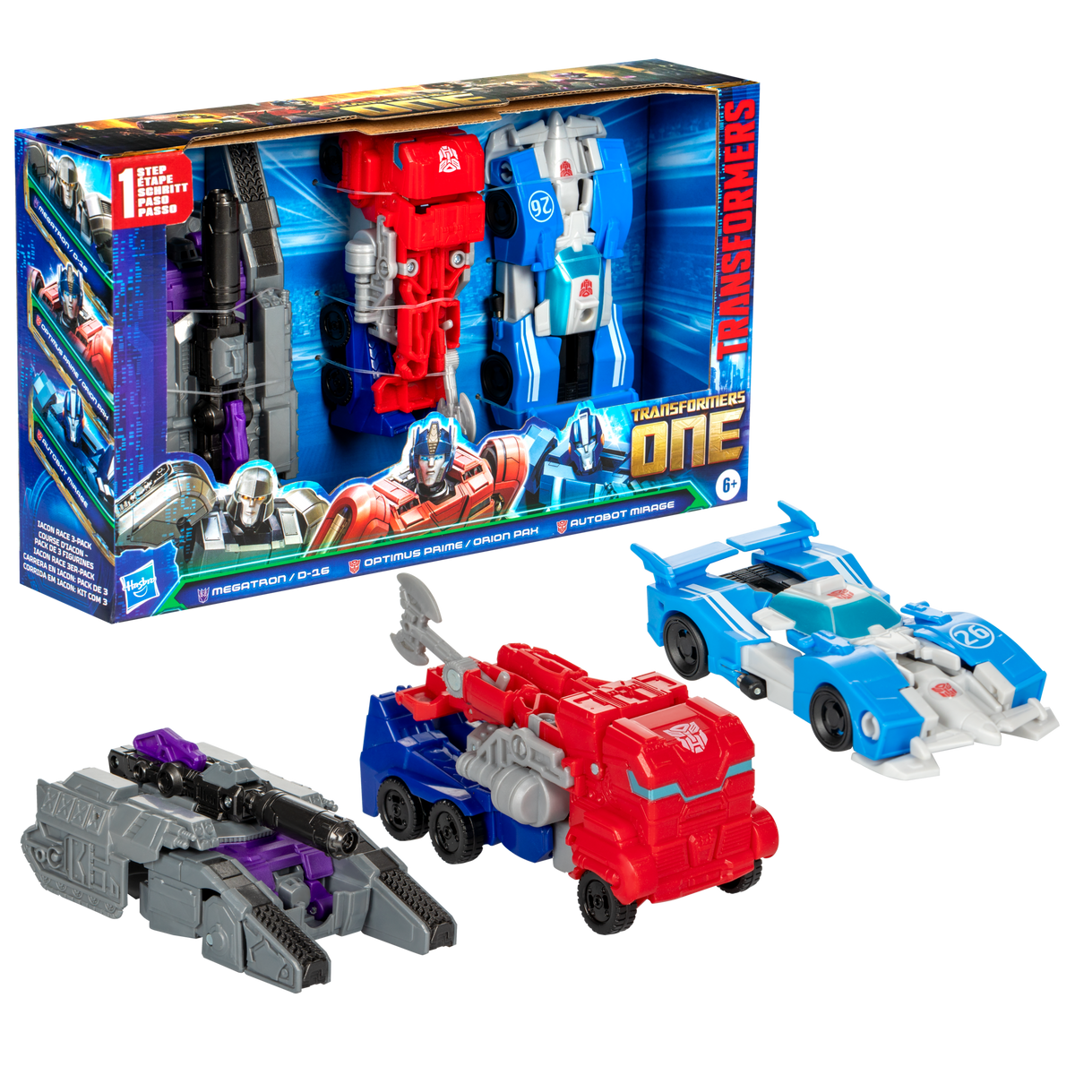 TRANSFORMERS ONE IACON RACING FIGURE 3 PACK - MEGATRON, OPTIMUS PRIME, MIRAGE