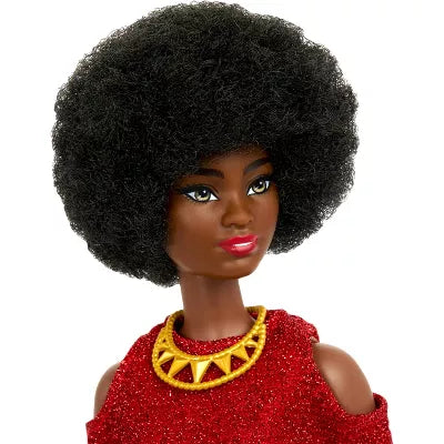 BARBIE FASHION DOLL - #221 NATURAL BLACK HAIR AND RED DRESS - Toyworld Frankston