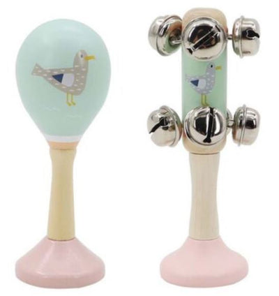 CALM AND BREEZY SEAGULL WOODEN MARACA AND BELL SET-SEAGULL