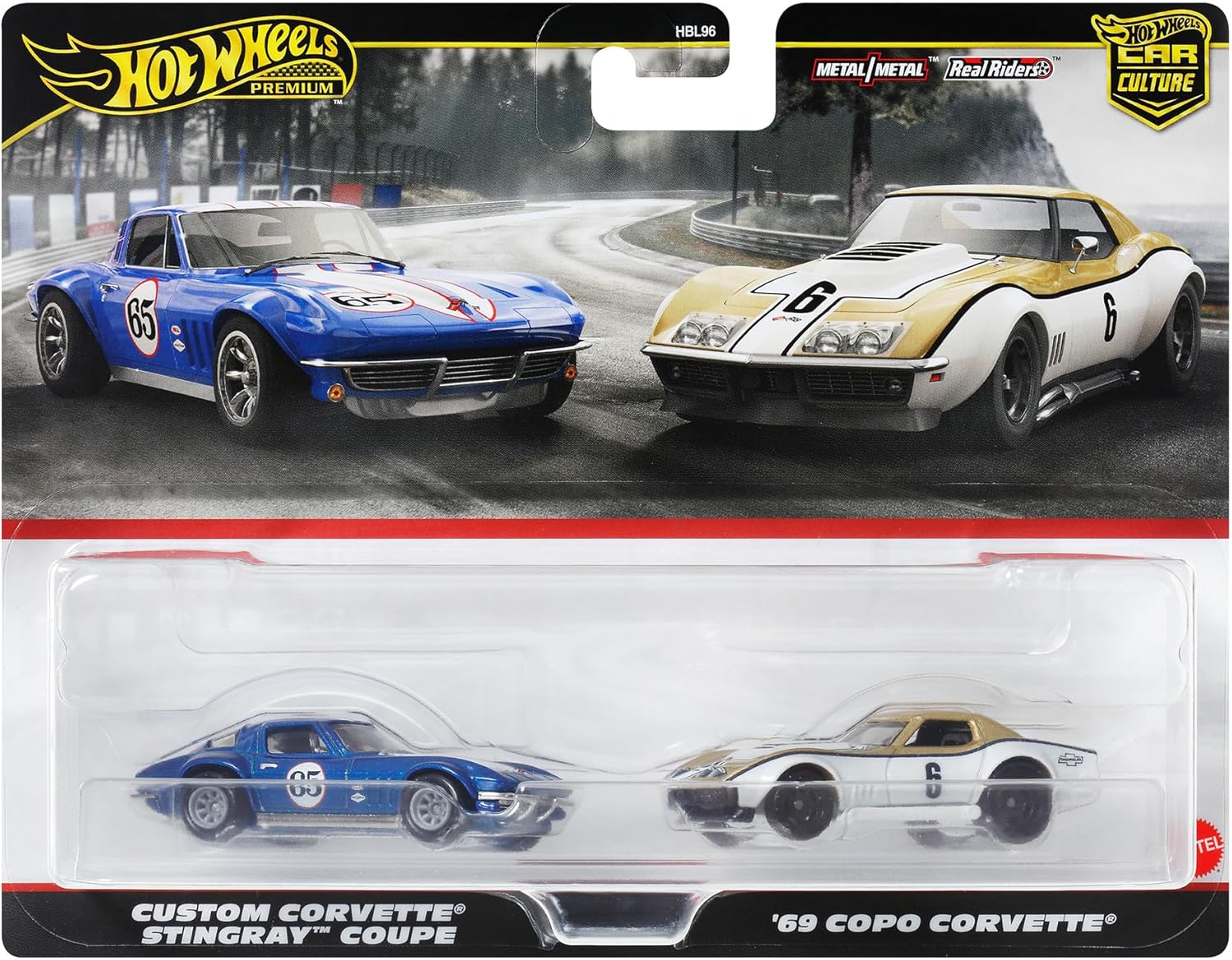 HOT WHEELS PREMIUM 2 PACK CUSTOM CORVETTE STINGRAY COUPE / '69 COPO CORVETTE - Toyworld Frankston