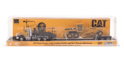 CAT 1:87 SEMI TRACTOR WITH LOWBOY TRAILER AND CAT 163H MOTOR GRADER - Toyworld Frankston