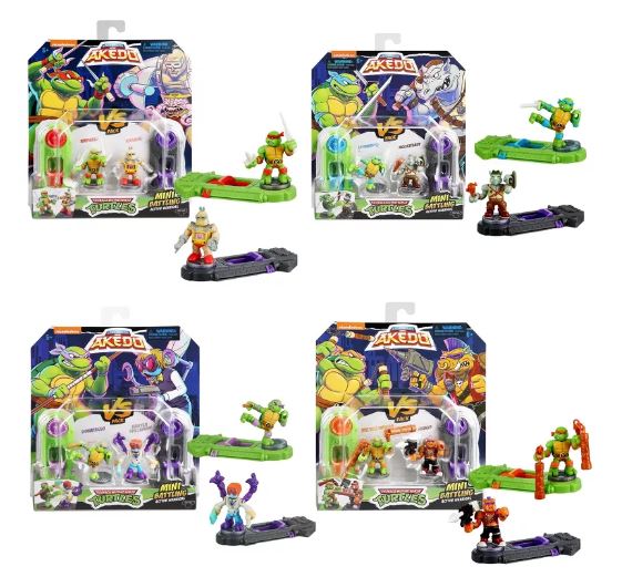 AKEDO TEENAGE MUTANT NINJA TURTLES MINI BATTLING ACTION WARRIORS - MICHELANGELO VS BEBOP - Toyworld Frankston