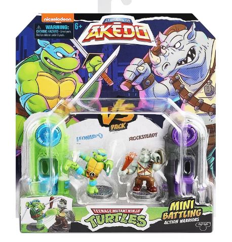 AKEDO TEENAGE MUTANT NINJA TURTLES MINI BATTLING ACTION WARRIORS - LEONARDO VS ROCKSTEADY - Toyworld Frankston