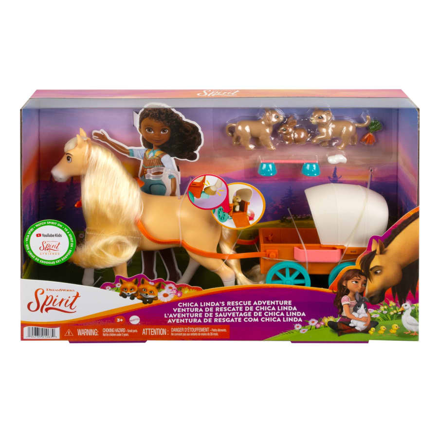 DREAMWORKS SPIRIT CHICA LINDA ADVENTURE PLAYSET MOUNTAIN LION WAGON HORSE PLAY - Toyworld Frankston
