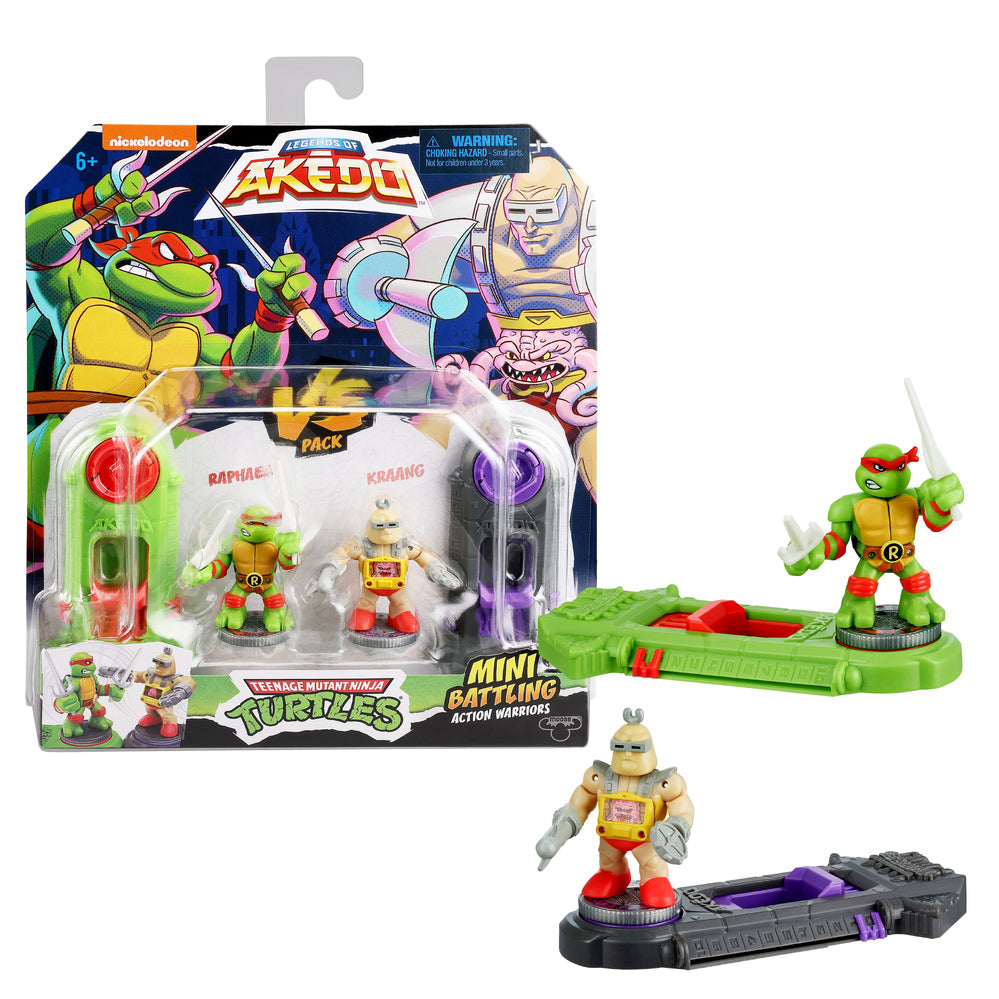 AKEDO TEENAGE MUTANT NINJA TURTLES MINI BATTLING ACTION WARRIORS - RAPHAEL VS KRAANG - Toyworld Frankston