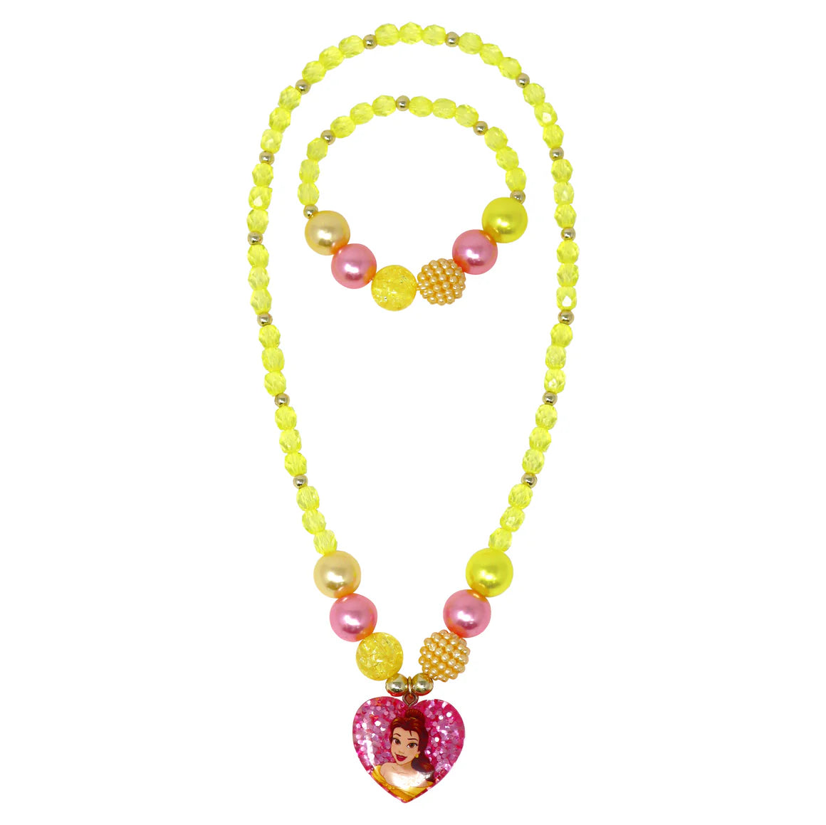 PINK POPPY - DISNEY PRINCESS BELLE PENDANT STRETCH BEADED NECKLACE AND BRACELET - Toyworld Frankston