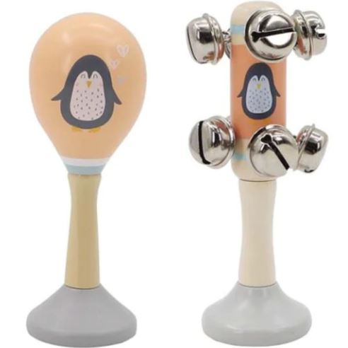 CALM AND BREEZY SEAGULL WOODEN MARACA AND BELL SET-PENGUIN - Toyworld Frankston