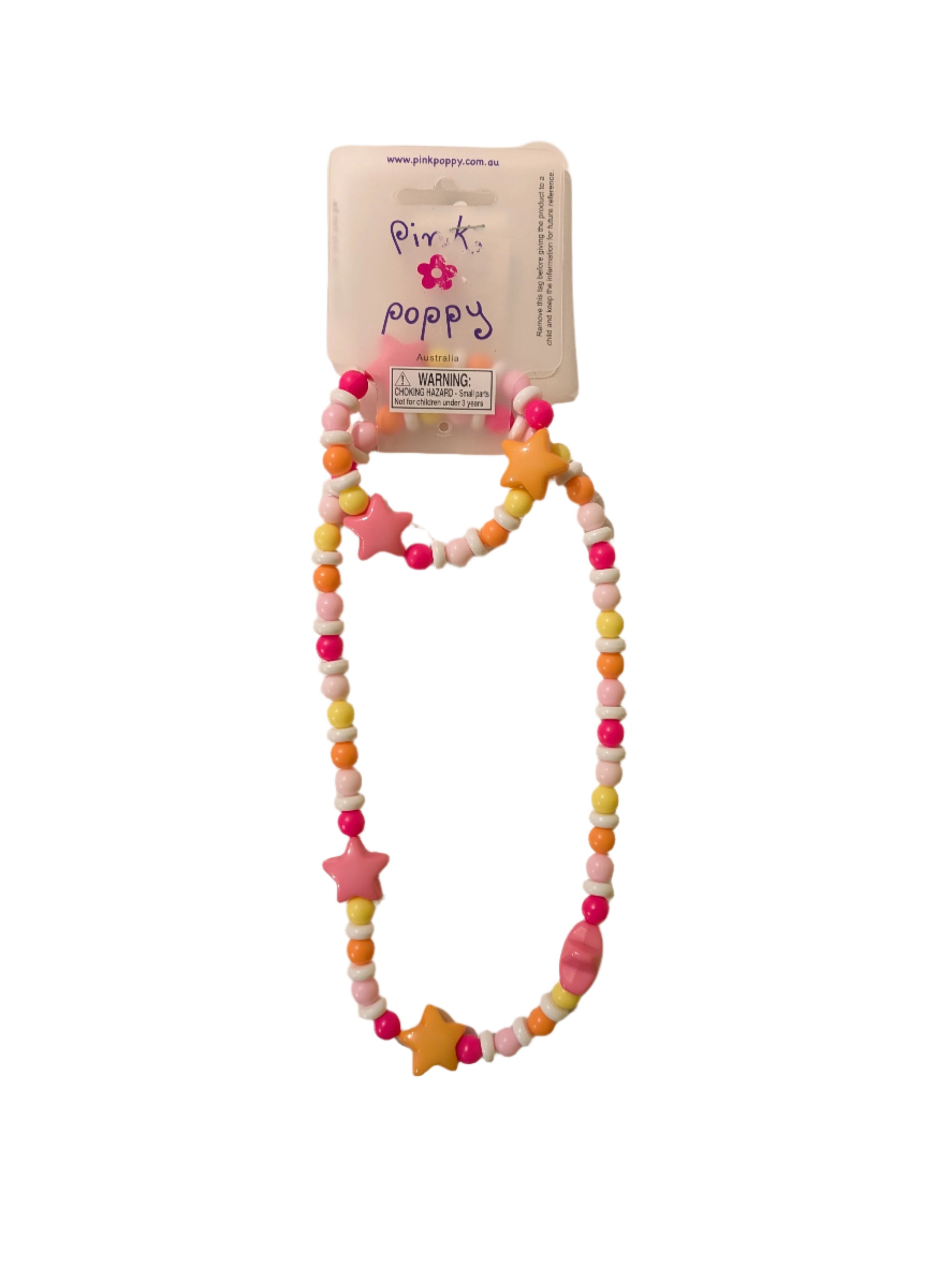 PINK POPPY BEAD AND STAR NECKLACE & BRACELET SET - Toyworld Frankston