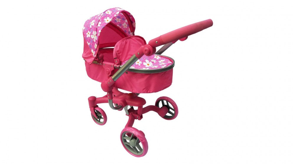 PLAYWORLD DOLL DELUXE 2IN1 PRAM PINK WF - Toyworld Frankston