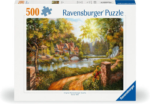 RAVENSBURGER PUZZLE - COTTAGE BY THE RIVER 500PC - Toyworld Frankston