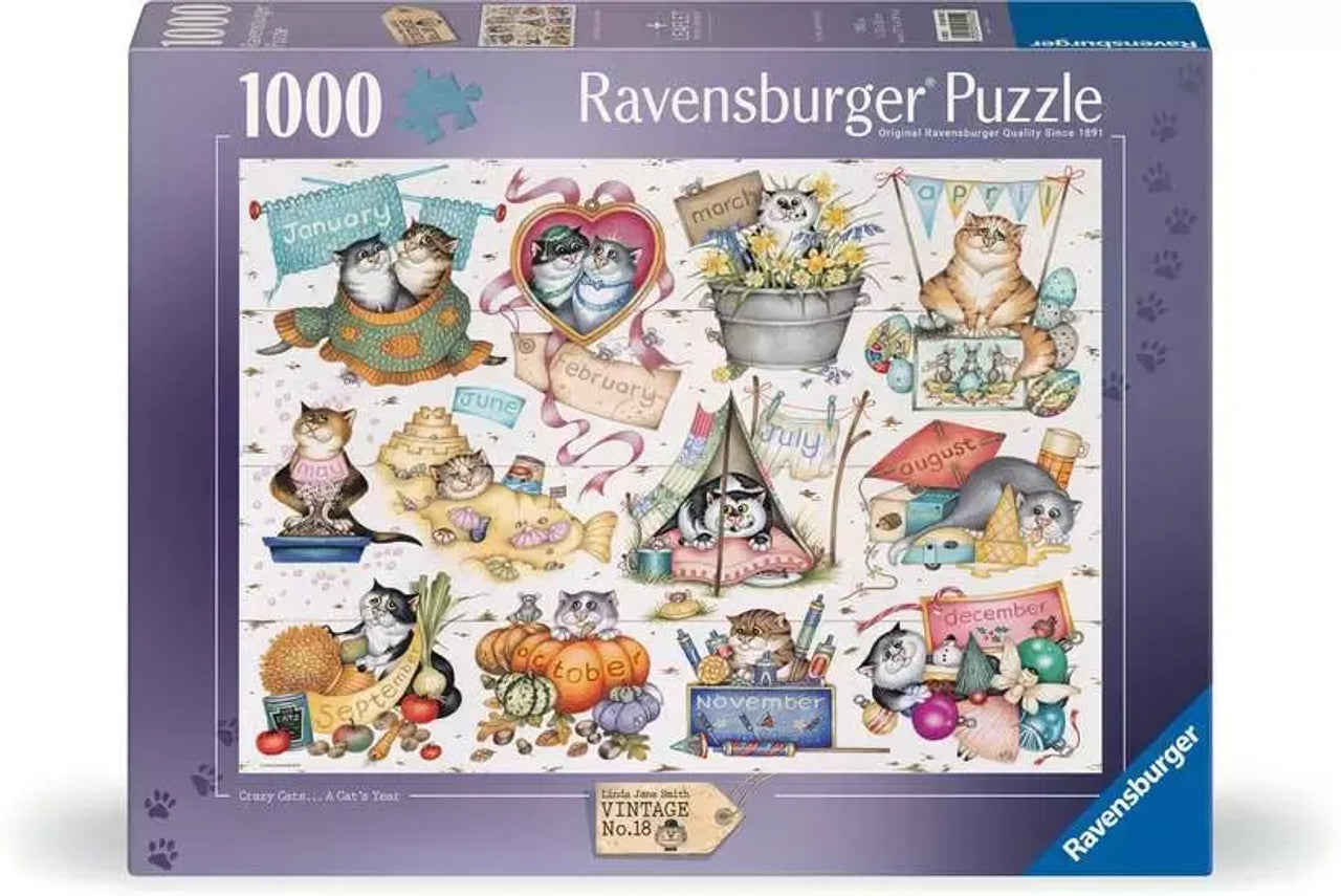 RAVENSBURGER LINDA JANE SMITH VINTAGE NO 18 CRAZY CATS A CATS YEAR 1000 PIECE PUZZLE - Toyworld Frankston