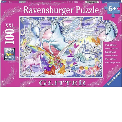 RAVENSBURGER - AMAZING UNICORNS GLITTER PUZZLE 100PC XXL PIECE PUZZLE - Toyworld Frankston