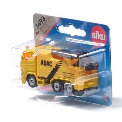 Yellow toy truck in packaging with Siku branding on a white background