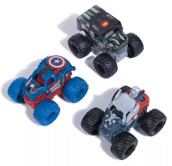 MONSTER JAM MINI MARVEL 3 PACK BUNDLE - THOR / CAPTAIN AMERICA / WAR MACHINE